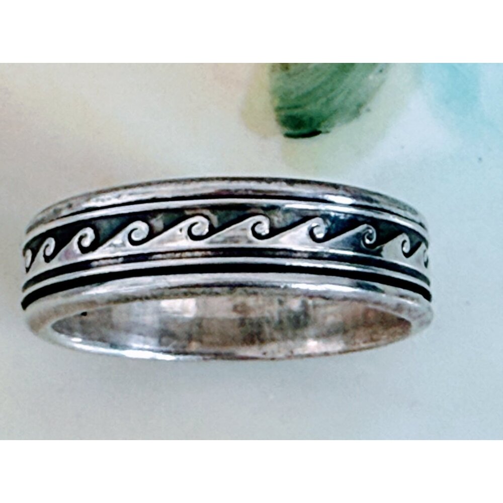 Vintage 90's 925 Silver Mexico Mens Wave Spinner Fidget Sz 14.5 Ring 10g - Picture 2 of 12